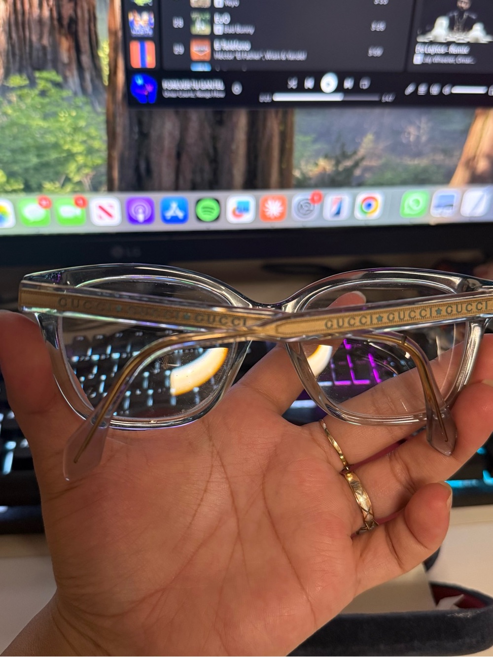 Gucci Clear Beige Frame Glasses with Gold Temples - Picture 3 of 7